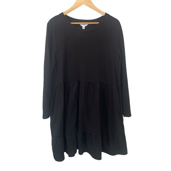 Time and Tru Dress Womens XXL Black  Pockets Knee Length Tiered Long Sleeve 20 - Picture 1 of 11